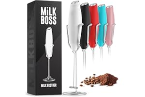 Milk Boss Matcha Whisk - Handheld Electric Stirrer - Matcha Frother Wand & Drink Mixer - Electric Whisk for Matcha Tea & Green Tea - Durable Stainless Steel Matcha Blender - White Ultra Stand