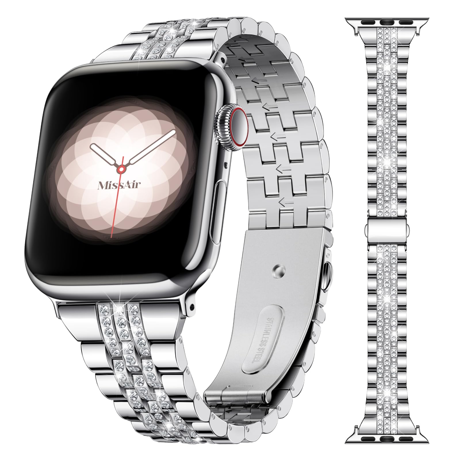 Missair Bling Bands Compatible With Apple Watch Band 38mm 40mm 41mm 42mm 44mm 45mm 46mm 49mm Women, Upgraded Buckle Replacement Bracelet Metal Strap for iWatch Series 11 10 9 8 7 6 5 4 3 SE Ultra