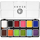 Kraze FX Fundamentals Professional 12 Color Face Paint Palette (6 gm) with 2 Brushes - Water Activated, Hypoallergenic, Safe, Non-Toxic Face Painting Kit for Sensitive Skin, Kids & Adults
