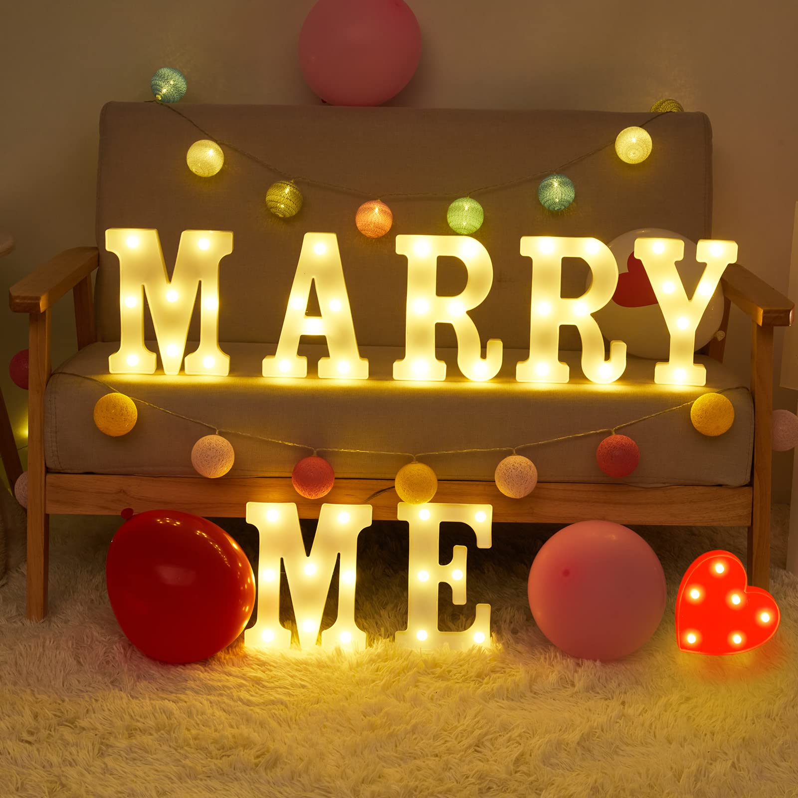Timisea Merry Me Light Up Letters, LED Marry Me Sign, Red Heart Sign, Decorative Plastic LED Marquee Letter Light,with 1000 Pcs Red Artificial Rose Petal for Wedding Proposal Engagement Decoration