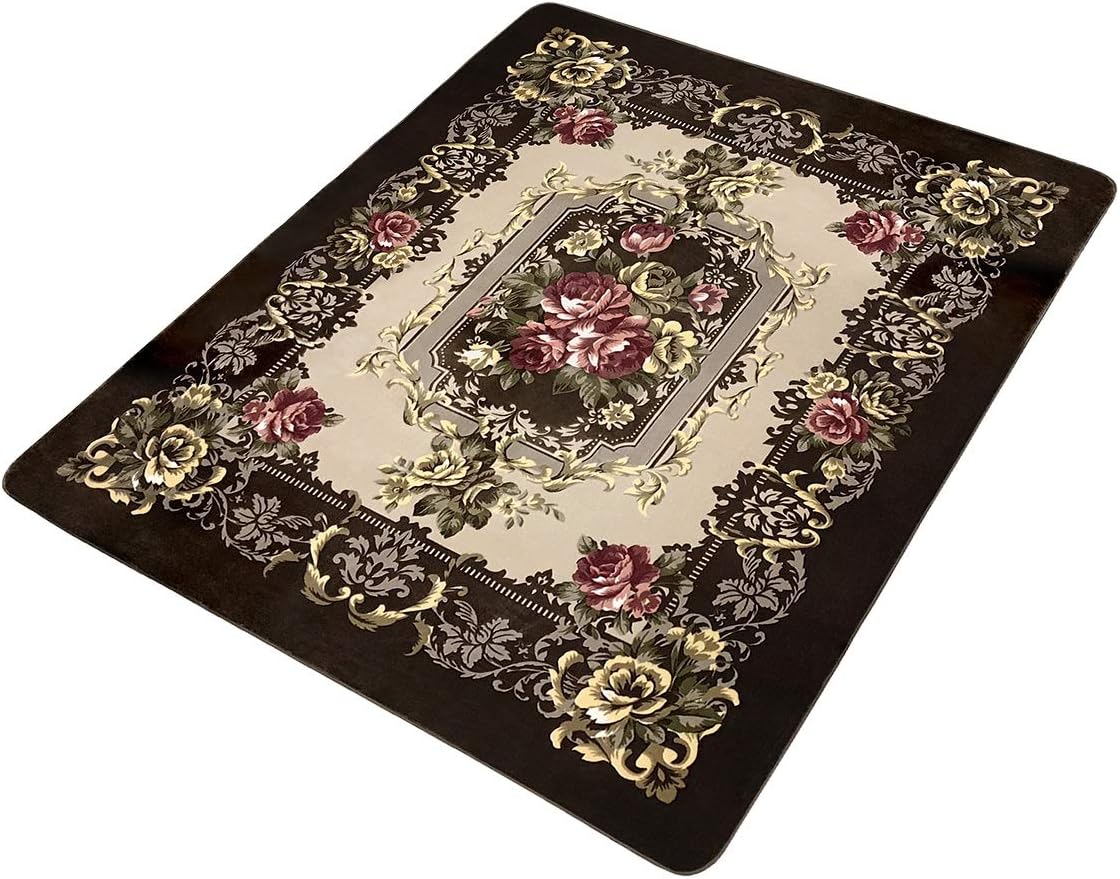 SOLARON Collection Printed Roses and Floral Brown/Multicolored Area Rug 6' x 8'