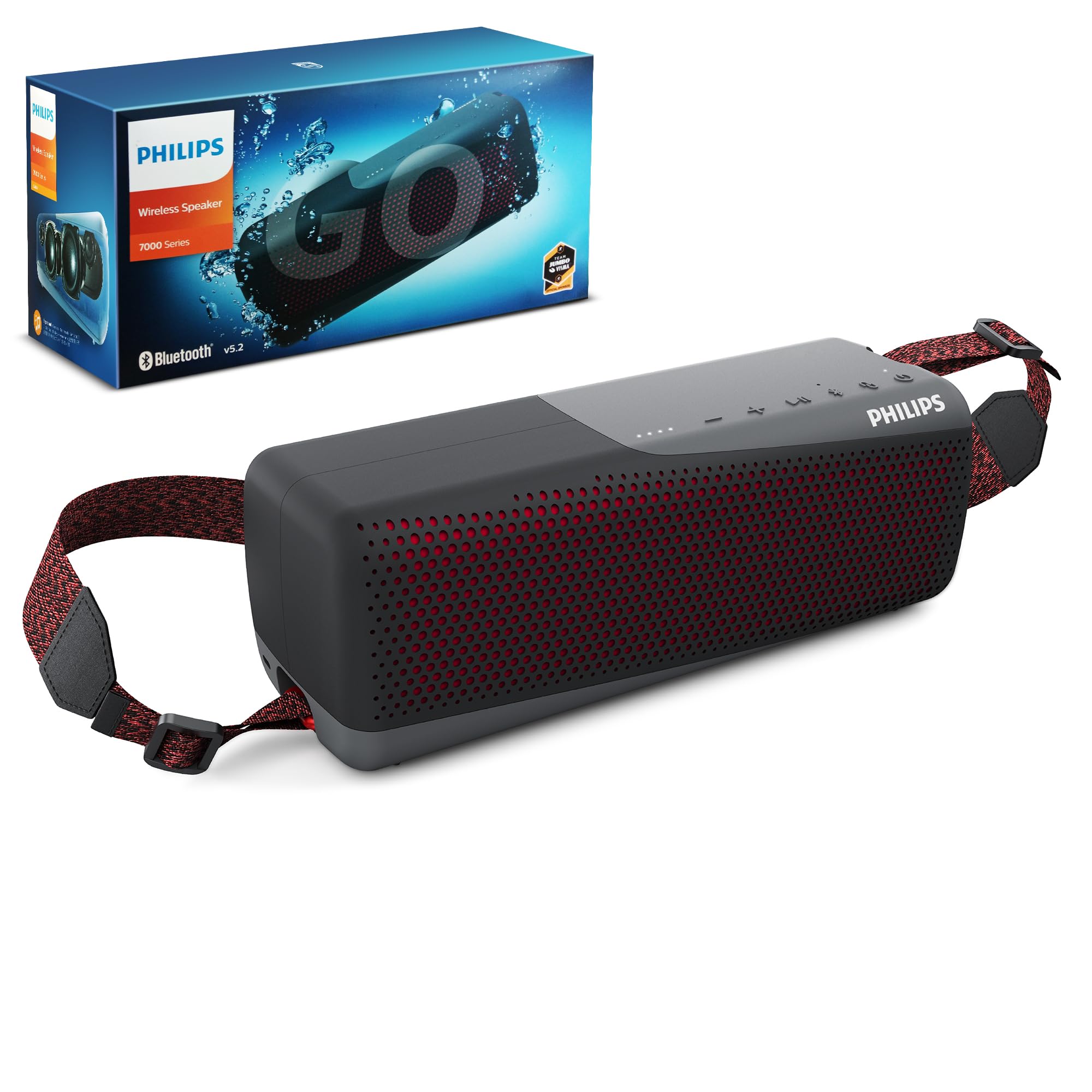 Philips S7807 Wireless Bluetooth Speaker, 7000 Series - 40W Output, IP67 Waterproof, 24-Hour Playtime, Portable with Built-in Microphone, Voice Assistant, USB-C, and Power Bank, Black