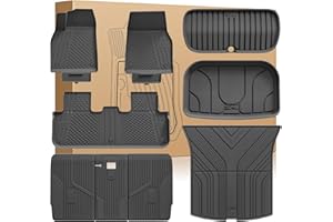 3W Tesla Model Y Juniper Floor Mats, Front Rear Cargo Liner & Seatback Protector, Custom Fit 2025 2026 Model Y Acecessories, TPE All Weather Odorless Non-Slip, Black