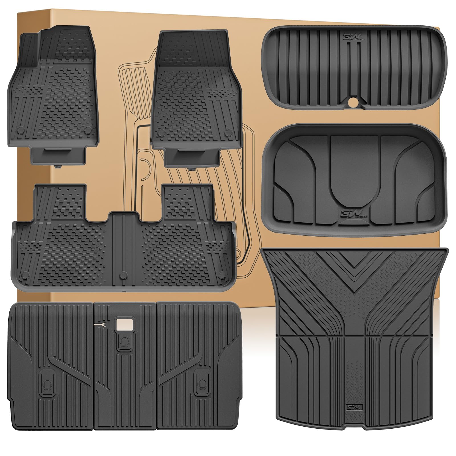 Photo 1 of 3W Tesla Model Y Juniper Floor Mats, Front Rear Cargo Liner & Seatback Protector, Custom Fit 2025 2026 Model Y Acecessories, TPE All Weather Odorless Non-Slip, Black