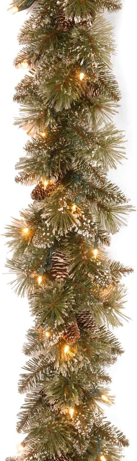 Wreaths, Garlands & Swags - National Tree Company Pre-Lit Artificial Christmas Garland, Green, Glittery Bristle Pine, White Lights, Decorated with Pine Cones, Battery Operated, Christmas Collection, 6 Feet