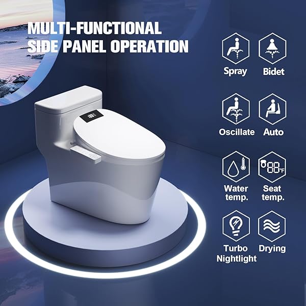 WLJBIDET TOILET BIDET SEAT, INSTANT WARM WATER, SELF-CLEANING NOZZLE, MULTIPLE SPRAYING MODES, ELECTRIC HEATED SEAT, WARM AIR DRYING, SOFT CLOSED LID, DISPLAY SCREEN, REQUIRES ELECTRICITY, ELONGATED