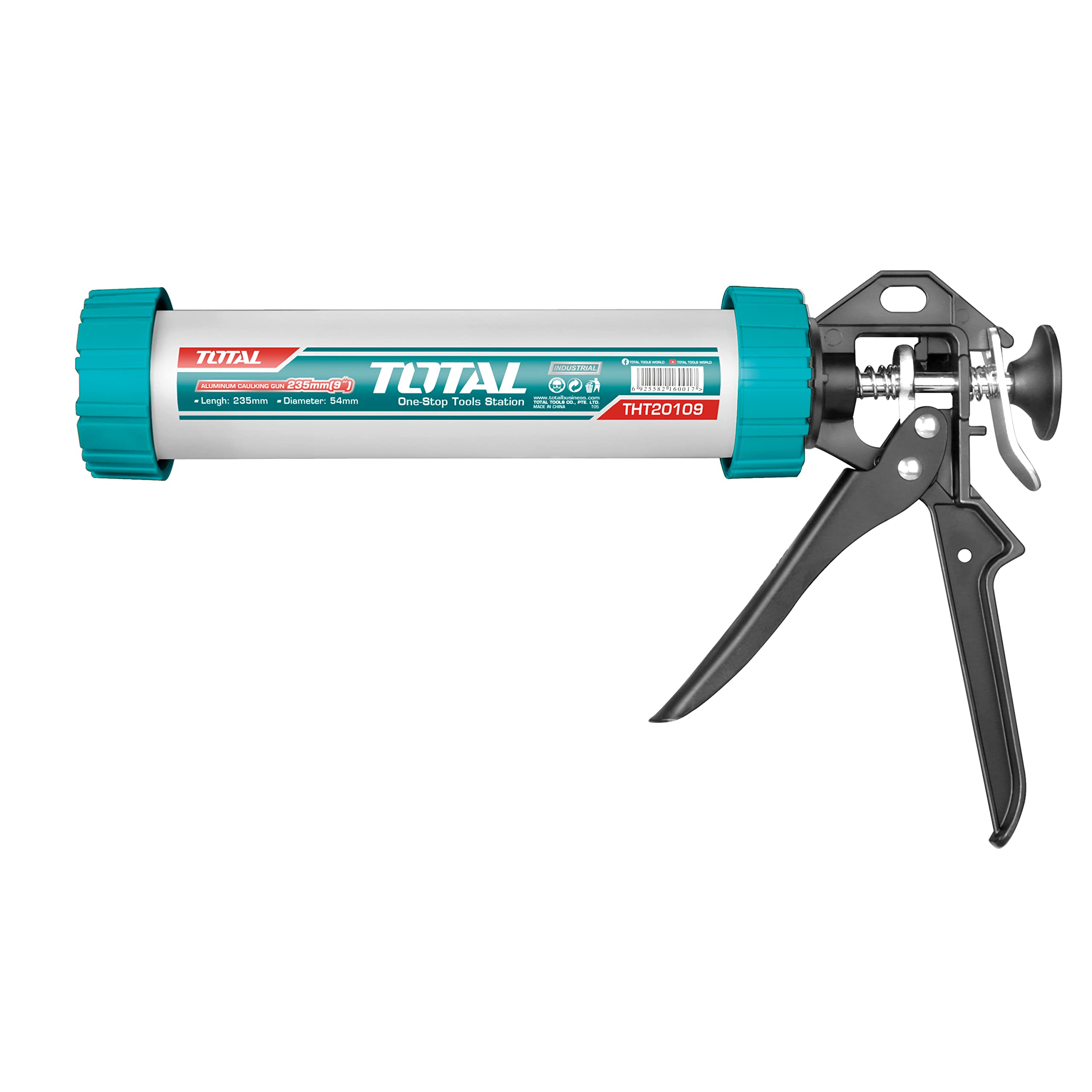 TOTAL - Silicone Applicator Gun | 305 mm Length | Push Plate for Uniform Distribution | Ergonomic Aluminium Handle | Steel, Corrosion Resistant | Ideal for Tool Belts, Pliers