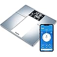 Beurer BF720 Smart Scale for Body Weight, Body Fat, Body Water & More – 400 lb Capacity, Bluetooth App, Calorie Data, User Recognition, XL LCD Display, Glass Digital Bathroom Scale – Grey