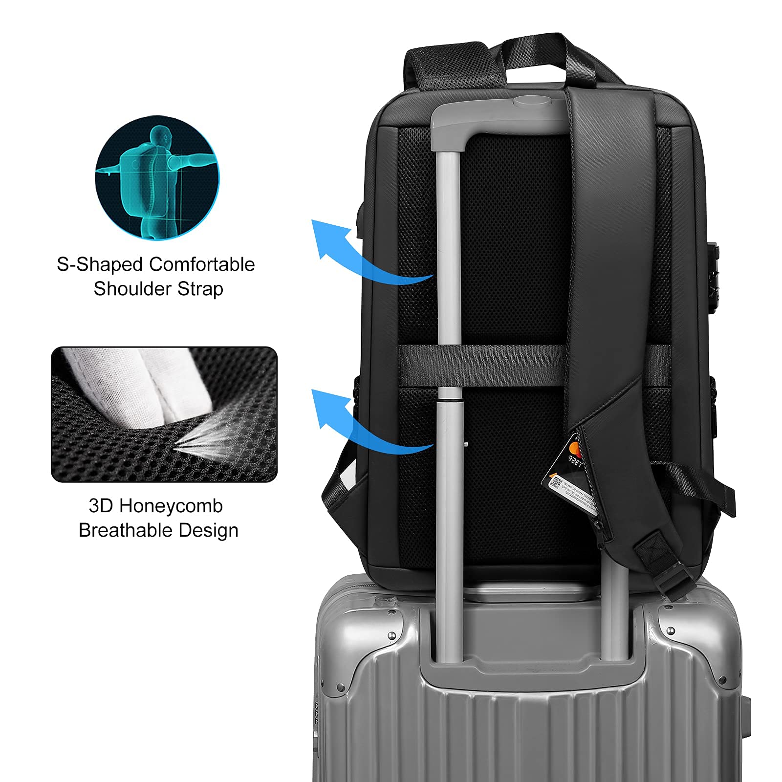 FENRUIEN Anti-Theft Hard Shell Backpack 15.6-Inch,Expandable Slim Business Travel Laptop Backpack for Men,Water Resistant Black Laptop Bag with USB Port