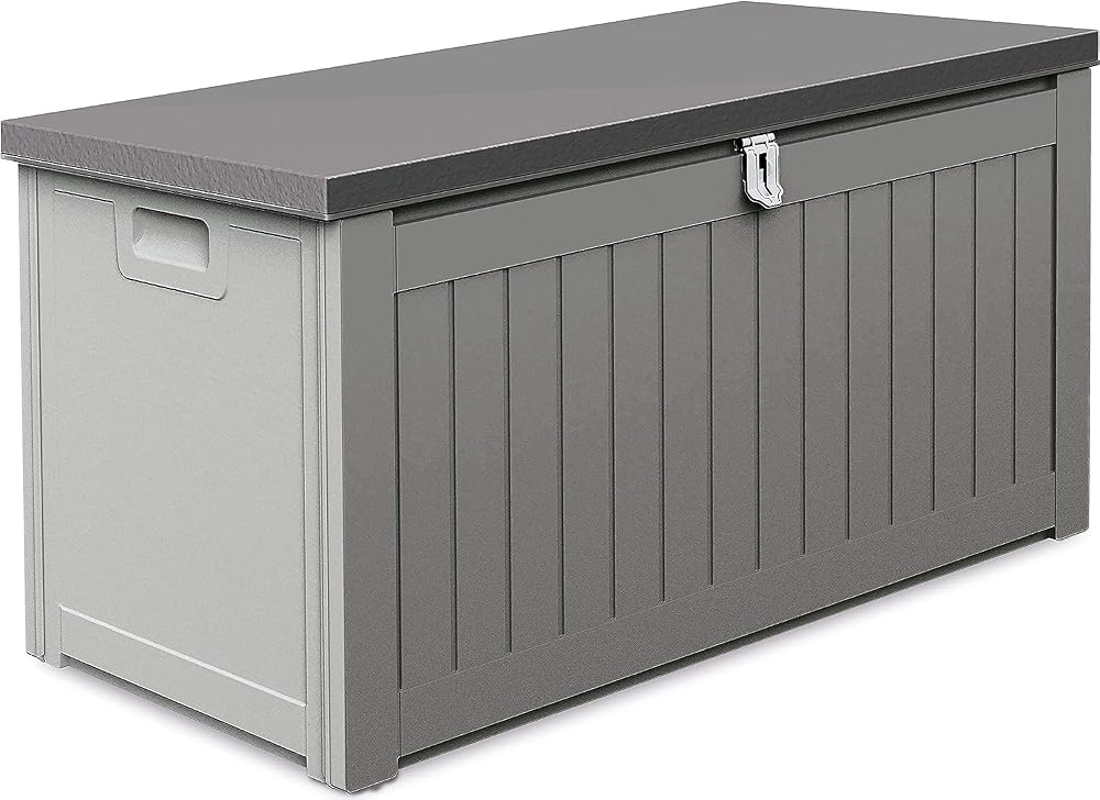 Garden Store Direct 190L Grey Plastic Outdoor Storage Box 96x45x49cm Strapped