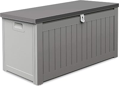 Garden Store Direct 190L Grey Plastic Outdoor Storage Box 96x45x49cm Strapped