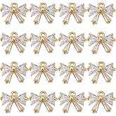 DICOSMETIC 16Pcs Cubic Zirconia Bow Charm Bulk Real 18K Gold Plated Bowknot Charms Brass Bow Tie Charm Cute Bowknot Pendants Micro Pave Charms for Earring Bracelet Necklace Jewelry Making