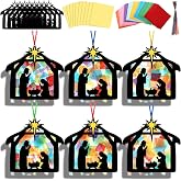 Eersida 32 Pcs Christmas Nativity Craft DIY Stained Glass Sun Catcher | Christian Religious Ornaments, Pre-cut Tissue Paper Art with Strings, Xmas Window Party Decor