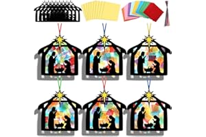 Eersida 32 Sets Christmas Nativity Ornaments Crafts Kits Bulk DIY Christian Suncatchers Window Art Christianity Make a Nativity Tissue Paper Kit for Holy Night Religious Lent Bible VBS Sunday School