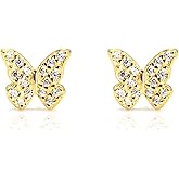 Butterfly Stud Earrings, 925 Sterling Silver with 18K Plating, Dainty Sparkling Accents, Elegant Everyday Jewelry for Women