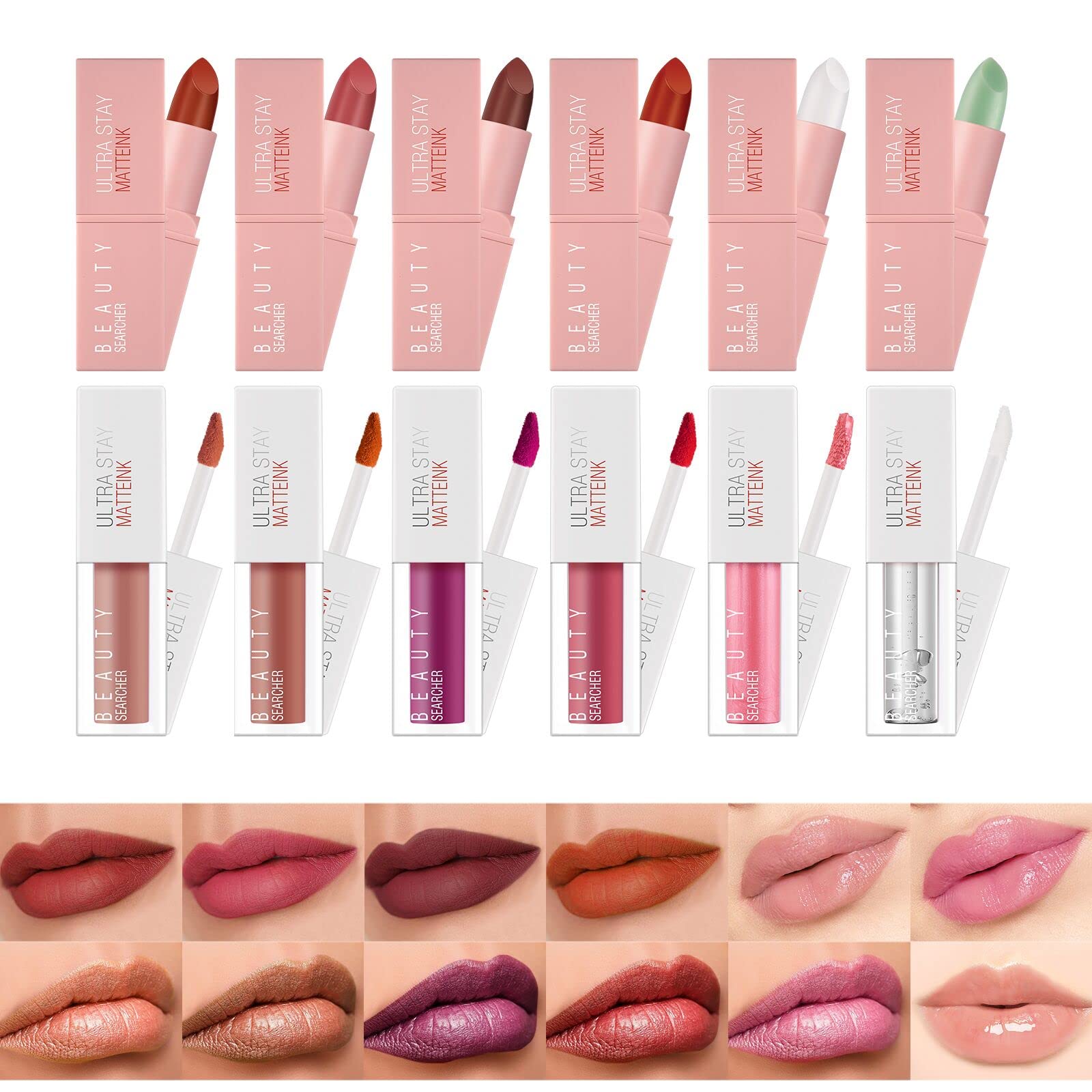 12 Colors Nude Liquid Lipstick Makeup Set - Matte & Shimmer Liquid Lipsticks, Long-Lasting Waterproof, Non-Stick Cup, High Shine Lip Plumping Gloss, Perfect Love Gift for Valentine's Day
