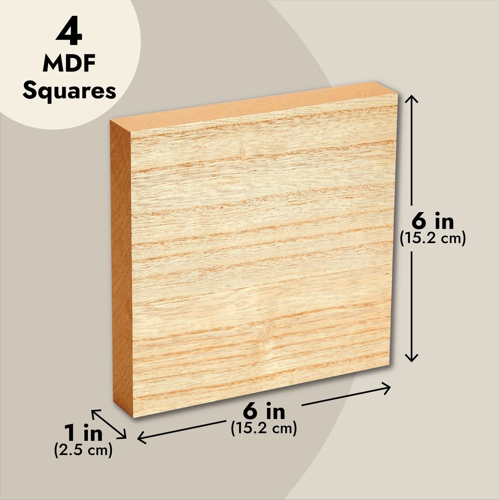 Bright Creations Unfinished MDF Wood Squares for Crafts, Wooden Blocks, 1 Inch Thick (6x6 in, 4 Pack) - Wood Blocks - Wooden Squares for Crafts
