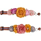 2 Pack Cat Collar Pink Floral with Bell and Removable Flower Bowtie Breakaway Adjustable Cat Collar for Girl Kitten Puppy Small Cats Dogs Daily Decoration (XQ10-4)