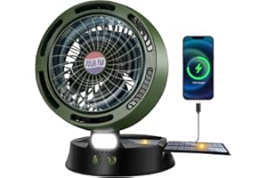 DUKUSEEK 10400mAh Solar Camping Fan with LED Lantern, Rechargeable Portable Fan with 5W Solar Panel, Battery Operated Personal Fan for Outside Picnic, Fishing, Outdoor Tent Fan for Camping Essentials