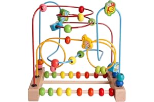 SHIERDU Wooden Toys with Animals Graphics Bead Maze Game Educational Abacus Beads Circle Toys Colorful Roller Coaster Game Gift for Toddlers Kids Children Girls Boys
