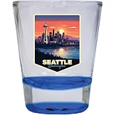 R and R Imports Seattle Washington Design A Souvenir 1.5 Ounce Shot Glass Round Blue Single