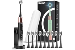 KUICUR Electric Toothbrush for Adults and Kids, Comes with 10 Brush Heads & Travel Case,15 Modes with 2 Minutes Built in Smart Timer, One Charge for 90 Days, 42,000 VPM Motor