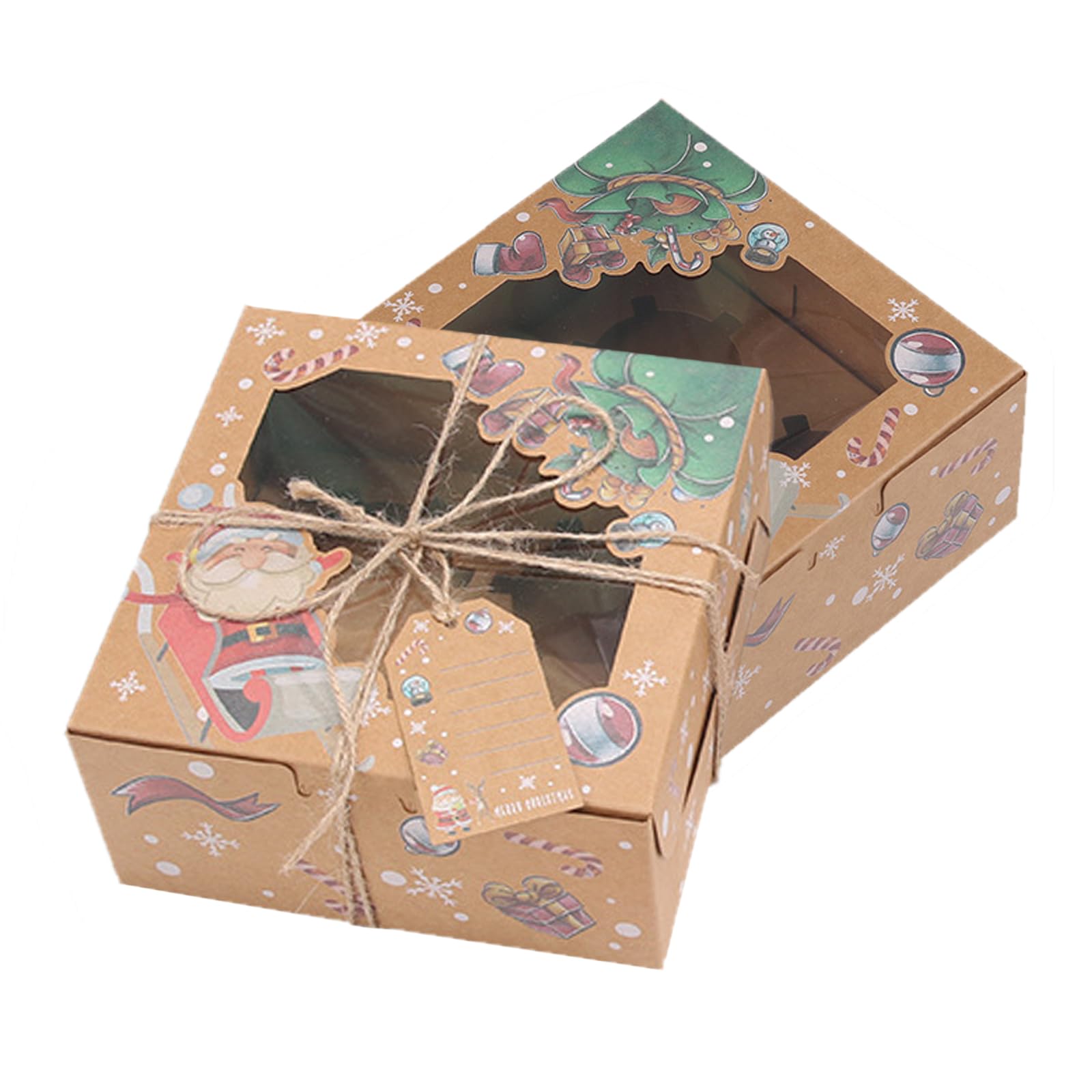 Allbusky 20PCS Christmas 4 Holes Cupcake Boxes Cake Boxes with Window and Inserts, Christmas Paper Bakery Boxes Cupcake Carrier, Paper Treat Boxes for Christmas Party Favors