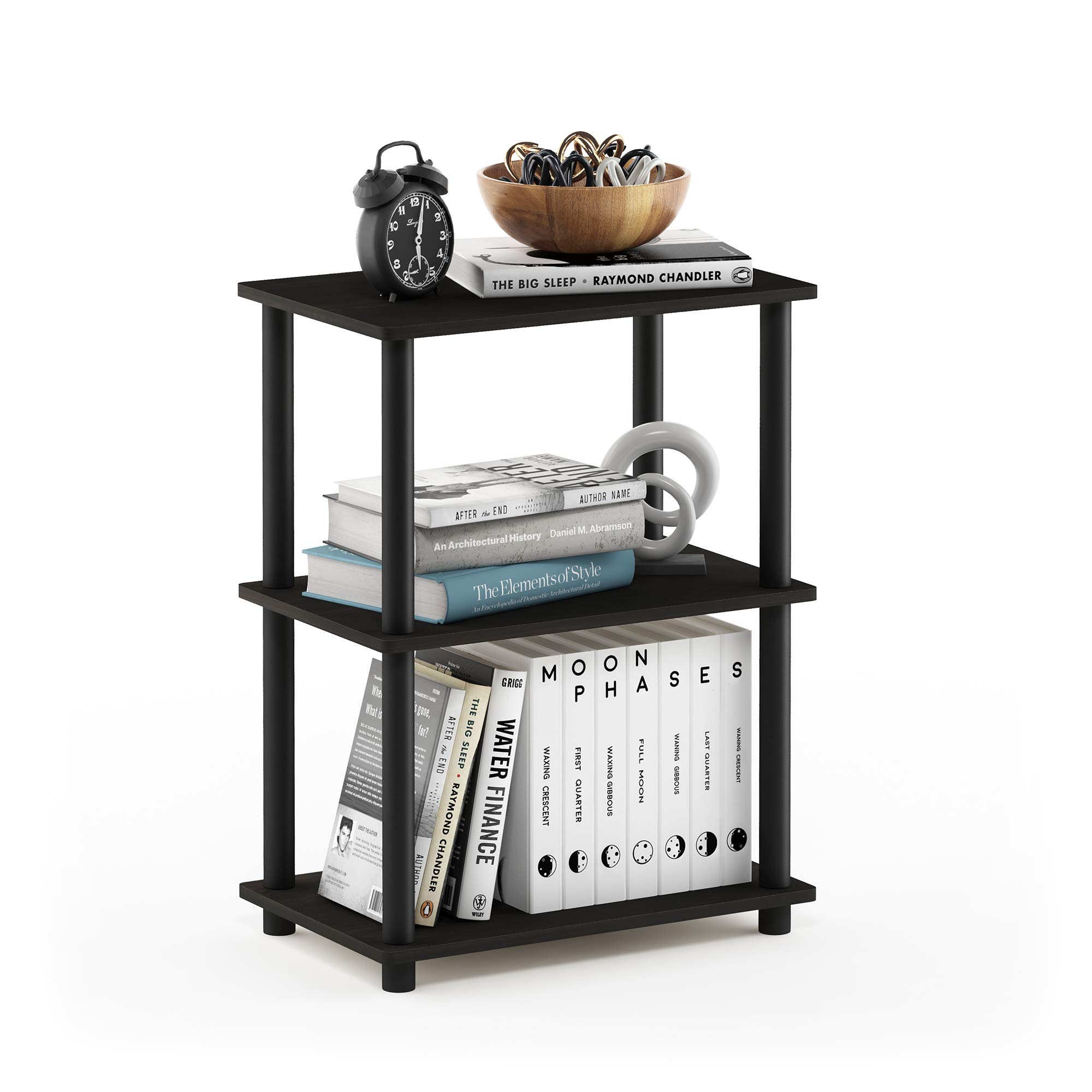 Furinno TURN-N-TUBE Storage Shelves, 3-Tier Book Shelf, Corner Shelf, Toolless Open Shelves, for Organization and Storage, Living Room, Garage, Home Office, Espresso