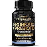 FREZZOR Probiotic + Prebiotic Capsules, Once Daily 60 Billion CFUs, Digestive Health for Men and Women, 18 Strains, Shelf Stable, with Fermented Wholefoods, Prebiotic & Fibre, 90 caps, 1 Month Supply