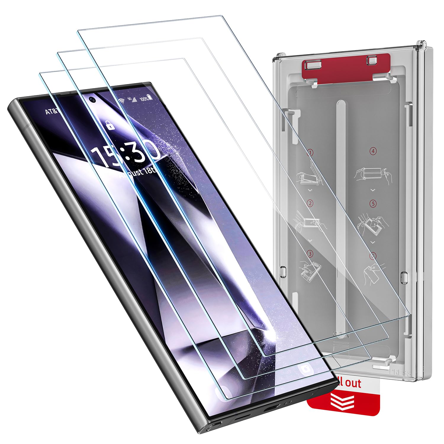 Photo 1 of X-it 3-Pack HD Screen Protector for Samsung Galaxy S24 Ultra, [100% Fingerprint Unlock], 9H+ Tempered Glass, [Automatic dust Removal], 10x Military Protection, [Bubble-Free], Case Friendly