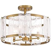 Minka Lavery 3635-732 Veil 4 Light 18" Wide Semi-Flush Drum Ceiling Fixture - Legacy Brass with White Swirl Glass