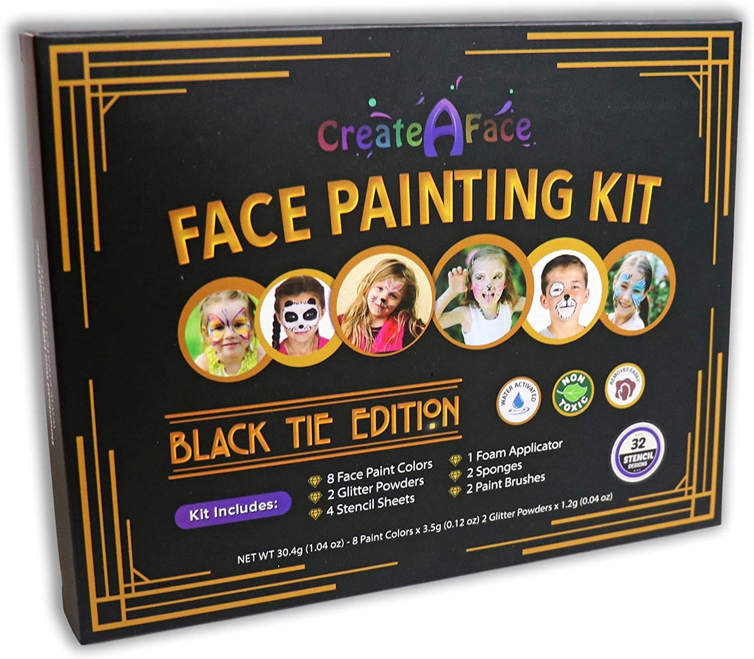 Face Paint Painting Set With Stencils (47Piece Kit) Brushes, Glitter