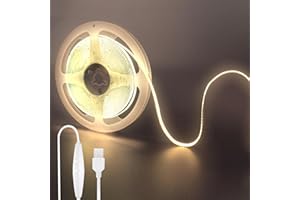 Clearhill 2PACK 5V USB COB LED Strip Lights with Dimmable Switch,16.4FT/5M,Natural White 4000K,320LEDs/M,8mm Width,Not Waterp
