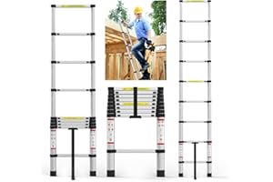 YIYAI Aluminum Telescoping Ladder, 2.6m/8.5 FT, Lightweight with Non-Slip Feet, Compact with Safety Latches, 330 lbs Max Capacity, Easy to Store, for Home & Outdoor