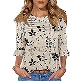 Blingfit Womens Tops 3/4 Length Sleeve Dressy Casual Shirts Bell Sleeve Front Pleated Fasion Trendy Summer Blouses 2026