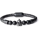 COAI Men's Spartan Helmet Onyx Stone Beaded Bracelet