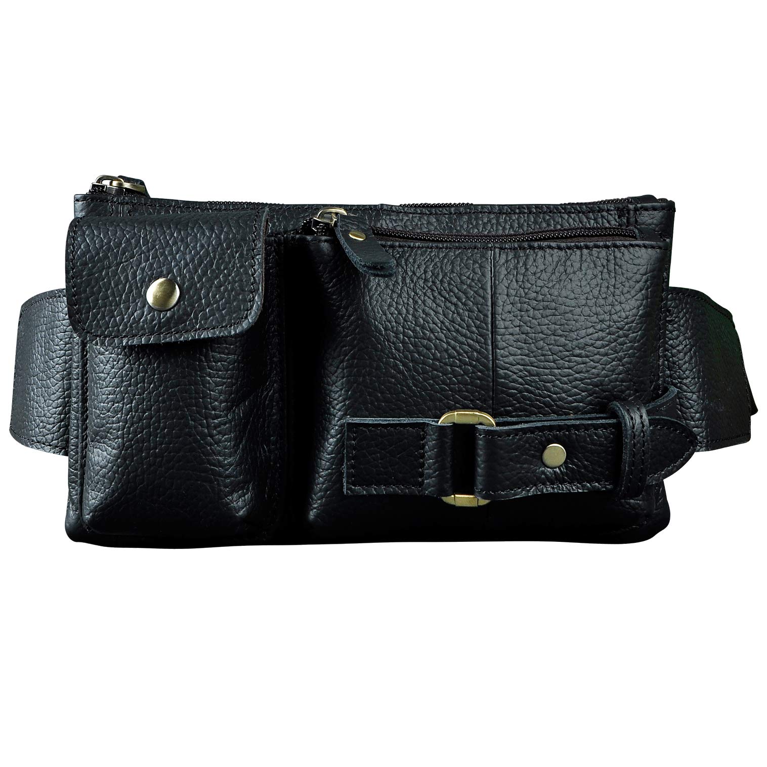 Le'aokuu Mens Genuine Leather Travel Sport Sling Hip Bum Fanny Waist Pack Bag 8135 (8135 The Black)