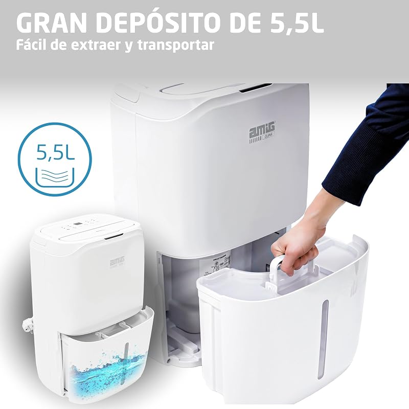 – Deshumidificador MIST - Capacidad 20L/día - Depósito extraíble 5,5L - Control de Humedad y Temporizador - 36 x 28 x 56 cm - 270W - Cobertura 160m3/h - Silencioso 42 dB - Secado de Ropa