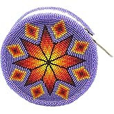 Lavivia Handmade Beaded Coin Purse, Native American Style Beaded Coin Pouch, Colorful Czech Beads Coin Bag, Small Wallets for her, Birthday Graduatiaon Gifts. Purple Star