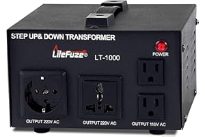 LiteFuze LT Series 1000 Watt Voltage Converter Transformer Step Up/Down - 110v to 220v / 220v to 110v Power Converter - Fully Grounded Cord - Universal Socket, CE Certified