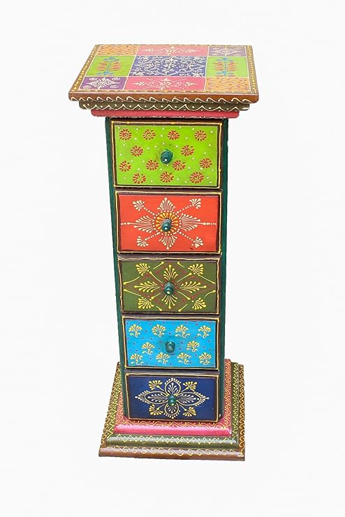 Crafticia Wooden Ethnic Chest Of 5 Drawer Jewellery Organizer Desk