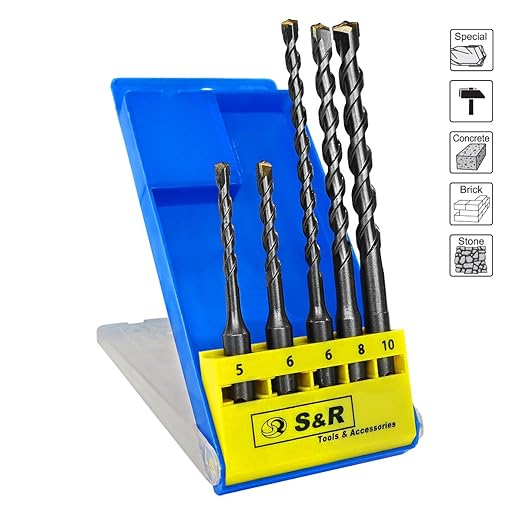 title=S&R Set Punte trapano Muro SDS-Plus Professionali. Set: 5 Punte: 5, 6 x 110, 6,
