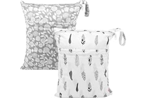 ALVABABY 2pcs Cloth Diaper Wet Dry Bags Waterproof Reusable with Two Zippered Pockets Travel Beach Pool Daycare Soiled Baby Items Yoga Gym Bag for Swimsuits or Wet Clothes LZ0506