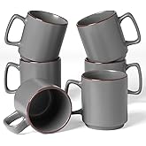 famiware Coffee Mugs Set of 6, Nebula 14oz Coffee Mugs, Ceramic Cup Set with Handle for Latte, Tea, Milk, Cappuccino, Cocoa, Dark Gray