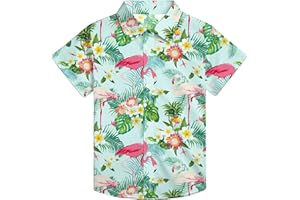 QAUN Hawaiian Shirt for Kids Boys Hawaiian Shirts Summer Button Down Shirt Cusual Tops 5-14 Years