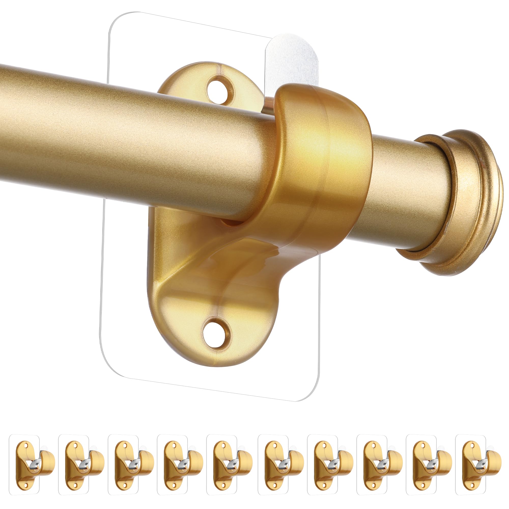 Photo 1 of ANDGOO 10 Pack No Drill Curtain Rod Holders, Self Adhesive Curtain Rod Brackets, No Drilling, No Nail Heavy Duty Stick on Rod Hooks Bedroom, Bathroom, Livingroom, Kitchen (Gold)