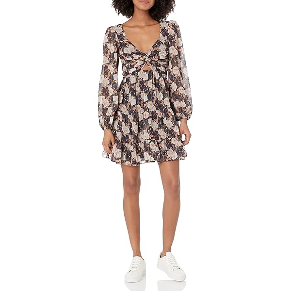 DKNY Short Sleeve Printed Linen Shoulder Strap Midi Dress Black