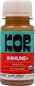 KOR Shots Acerola Ginger and Cordyceps Shot - 1.7 Fl Oz - Immune Plus - Immune System Booster - 533% DV Vitamin C - USDA Cert
