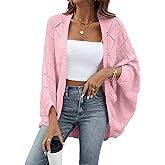 Sidefeel Women's Crochet Oversized Cardigan Sweaters Boho Long Batwing Sleeve Knit Open Front Shrugs Lightweight Sweater