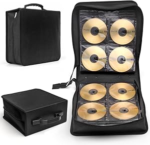 Flexzion CD DVD Carrying Case 288 Capacity Disc Bluray Storage Box Organizer Holder Album Container Wallet Solution Page Sleeves Binder Portable in Black